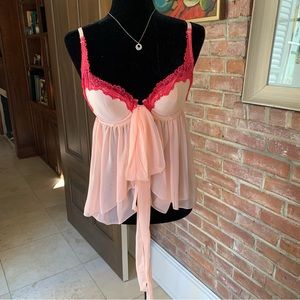 Victoria’s Secret Vintage 2004 Peach Chiffon Lace Babydoll Lingerie 34C